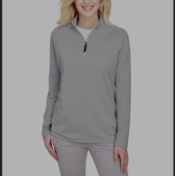 Devon & Jones CrownLux Performance Ladies Clubhouse Micro-Stripe Quarter-Zip. Si - Picture 1 of 8